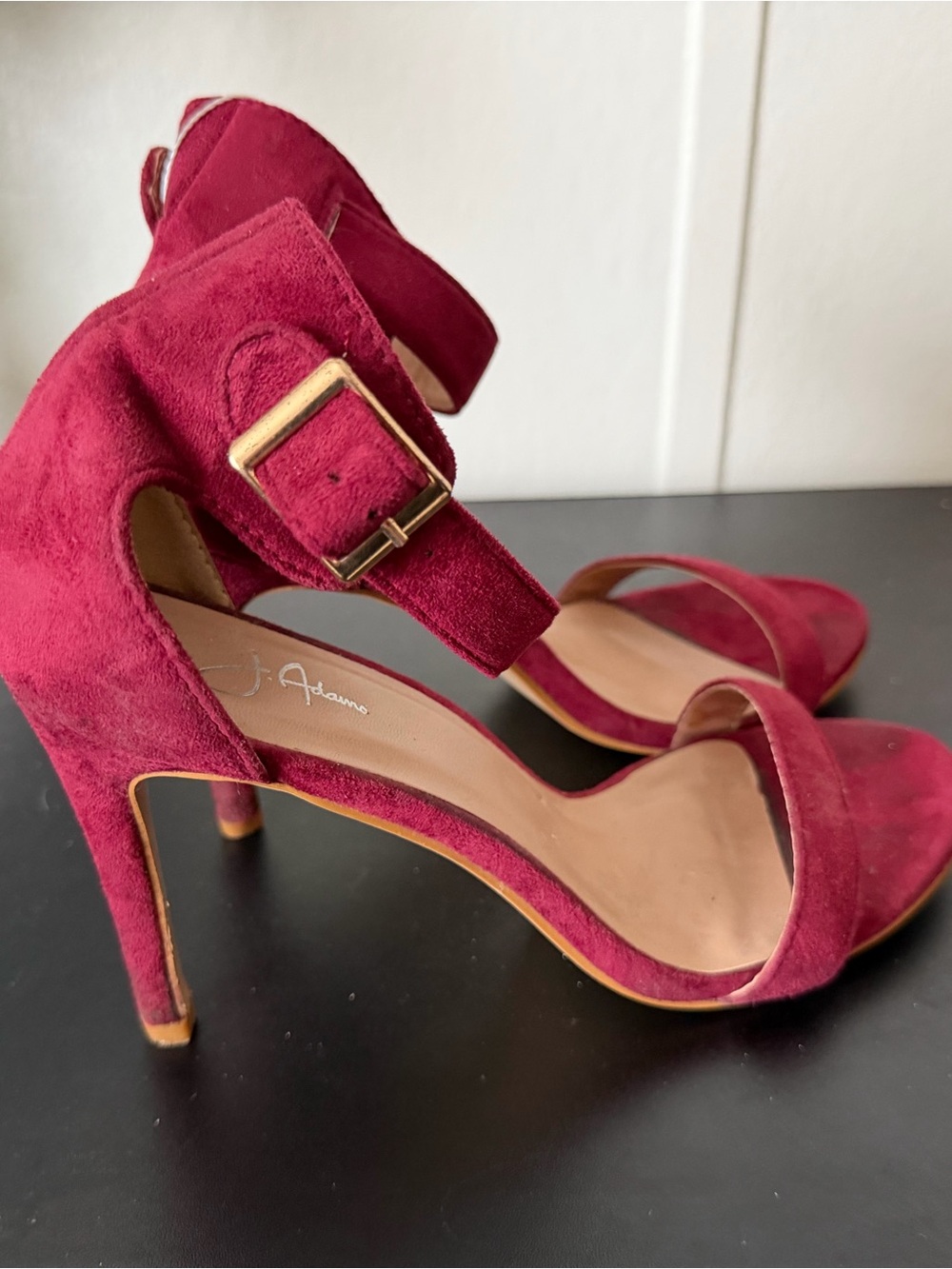 Suede Ankle-Strap High Heel Sandals in Burgundy